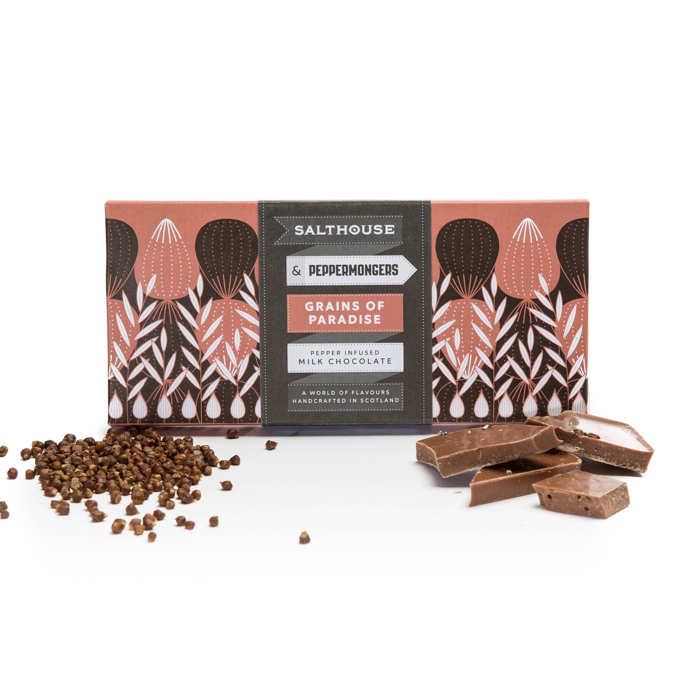 Milk chocolate bar with Grains of Paradise Milk chocolate bar with Grains of Paradise
